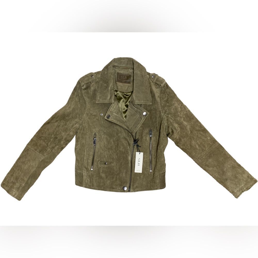 SL8 Women’s Leather Zip Up Jacket, Olive Green, Medium, NWT